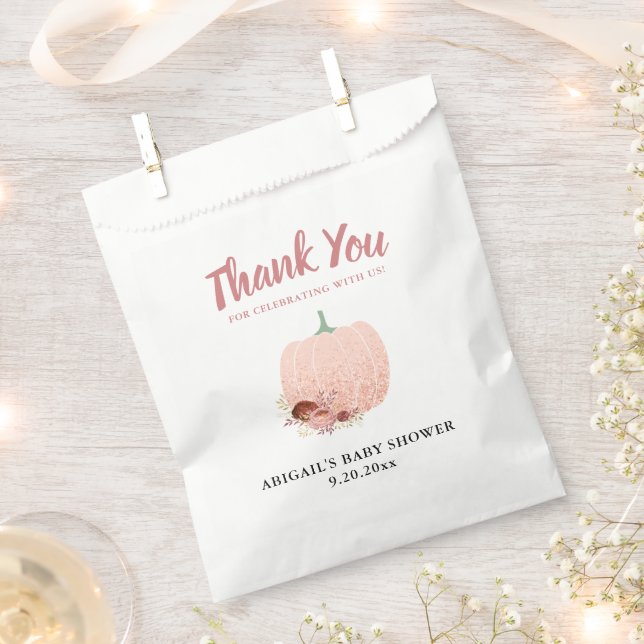 Rose Gold Glitter Pumpkin Baby Shower Thank You Favour Bag (Clipped)