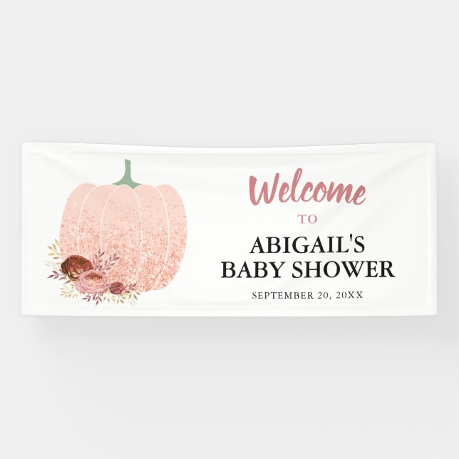 Rose Gold Glitter Pumpkin Baby Shower Welcome Banner (Horizontal)