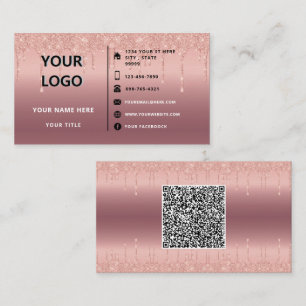 Rose Gold Glitter QR Code Business Card Template