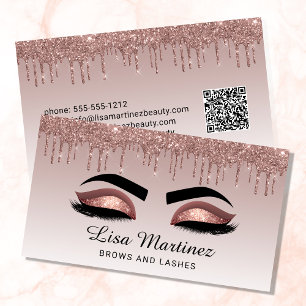 Rose Gold Glitter QR Code Lash Brow Beauty Business Card