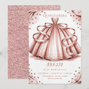 Rose Gold Glitter Quinceañera Invitation
