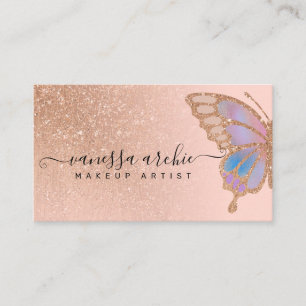 Rose Gold Glitter Rainbow Buttefly Logo Business C Card