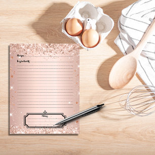Rose gold glitter recipe cookbook page insert