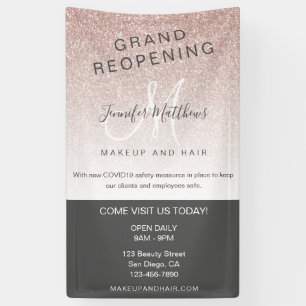 Rose Gold Glitter Reopening Salon COVID Safety Banner