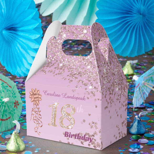 Rose Gold Glitter & Ribbon 18th Birthday Favor Box (Party)