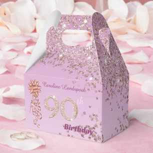 Rose Gold Glitter & Ribbon 90th Birthday Favor Box