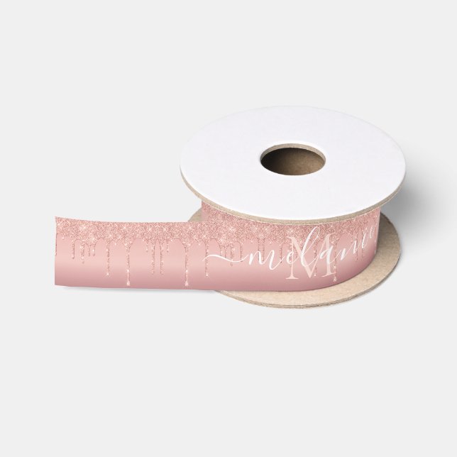 Rose Gold Glitter Ribbon Custom Letter Your Name  Satin Ribbon (Spool)