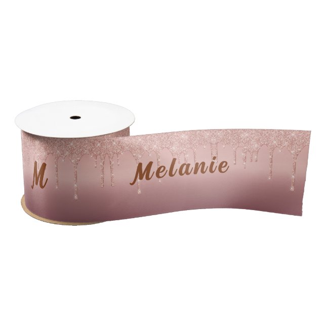 Rose Gold Glitter Ribbon Custom Name and Letter Satin Ribbon (Spool)