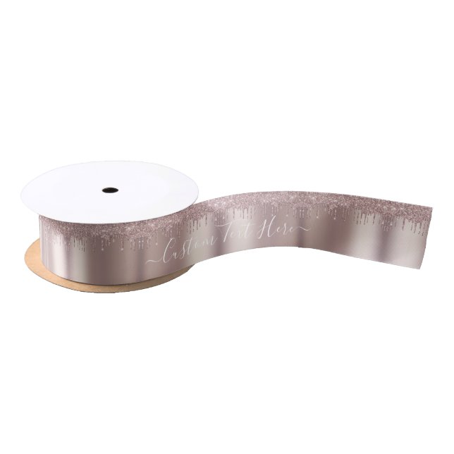 Rose Gold Glitter Ribbon with Custom Text Satin Ribbon (Spool)