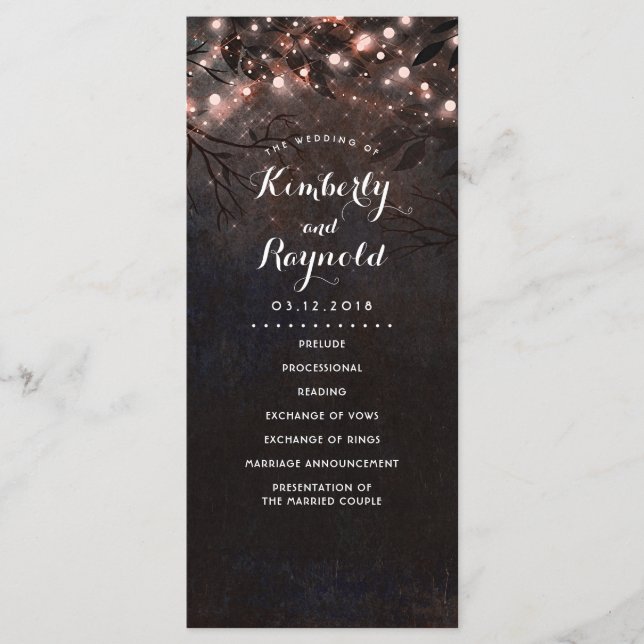 Rose Gold Glitter Rustic Nature Wedding Programs (Front)