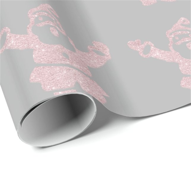 Rose Gold Glitter Santa Claus Christmas Pattern Wrapping Paper (Roll Corner)