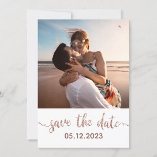 Rose Gold Glitter Save the Date Photo Invitation
