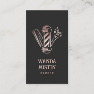 Rose Gold Glitter Scissor Comb Barber Pole  Business Card