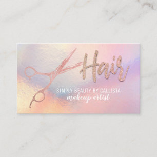 Rose Gold Glitter Scissors Iridescent Hair Stylist Business Card