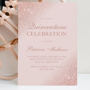 Rose gold glitter script blush pink Quinceanera Invitation