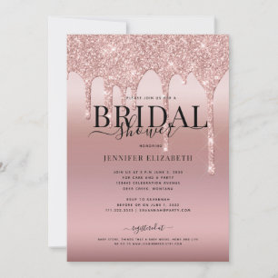 Rose Gold Glitter Script Bridal Invitation