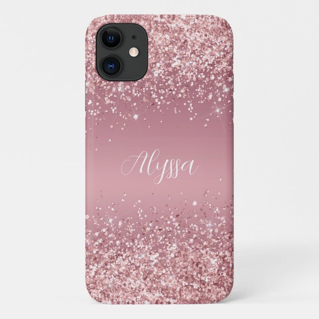 Rose Gold Glitter Script Monogram Case-Mate iPhone Case (Back)