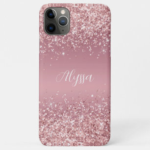 Rose Gold Glitter Script Monogram iPhone 11 Pro Max Case