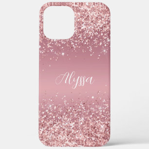Rose Gold Glitter Script Monogram iPhone 12 Pro Max Case