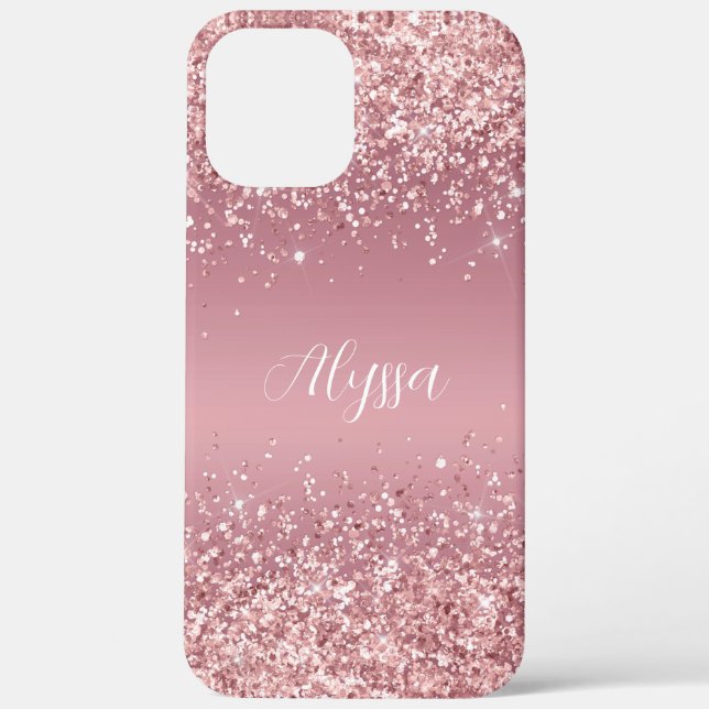 Rose Gold Glitter Script Monogram Case-Mate iPhone Case (Back)