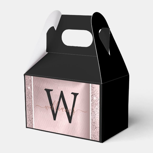 Rose Gold Glitter Script Monogram Favor Box (Front Side)