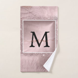 Rose Gold Glitter Script Monogram Hand Towel