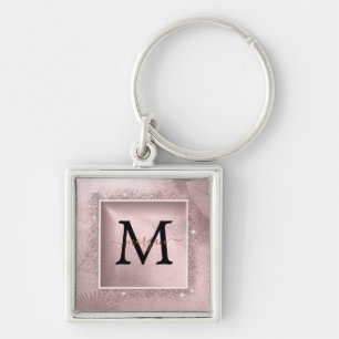 Rose Gold Glitter Script Monogram Keychain