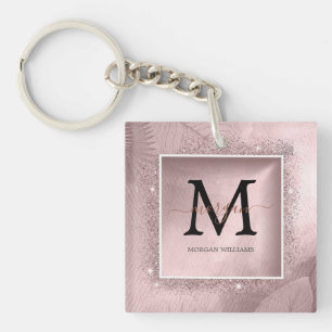 Rose Gold Glitter Script Monogram Keychain