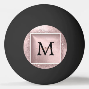 Rose Gold Glitter Script Monogram Ping Pong Ball