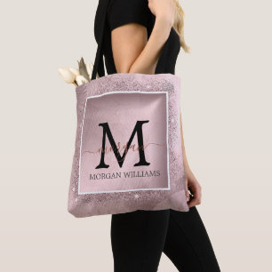 Rose Gold Glitter Script Monogram  Tote Bag