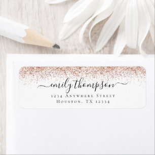Rose Gold Glitter Script Return Name Address 