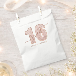 Rose Gold Glitter Script Sweet 16 Birthday Favour Bag