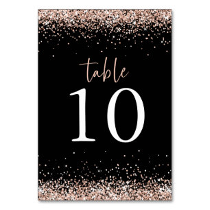 Rose Gold Glitter Script Wedding Black Table Number