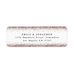 Rose Gold Glitter Script White Return Name Address