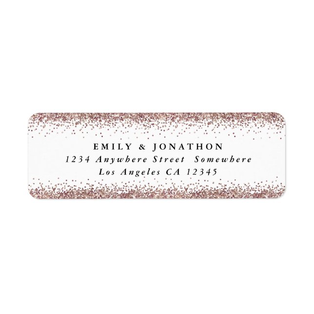 Rose Gold Glitter Script White Return Name Address (Front)