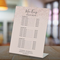Rose Gold Glitter Service Menu Price List