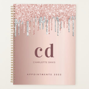 Rose gold glitter silver blush monogram 2025 planner