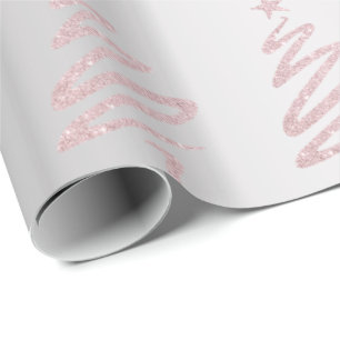 Rose Gold Glitter & SIlver Christmas Tree Pattern Wrapping Paper