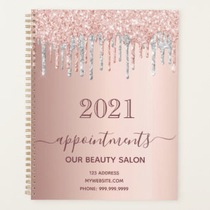 Rose gold glitter silver salon appointments 2025 planner