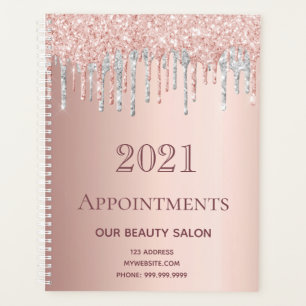 Rose gold glitter silver salon appointments 2027 planner