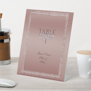 Rose Gold Glitter & Silver Wedding Rings  Pedestal Sign