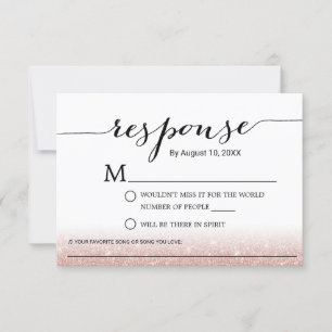 Rose Gold Glitter Song Request Wedding RSVP Card