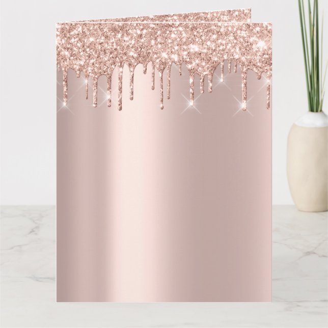 Rose Gold Glitter Spark Drips Simply Bridal Beauty Card (Front)