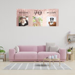 Rose gold glitter sparkle 70th birthday banner<br><div class="desc">For a 70th (or any age) birthday as a party welcome banner or wall decoration. A collage of 3 of your photos of herself friends, family, interestsor pets. Personalize and add her name, age 70 and a date. Date of birth or the date of the birthday party. A girly rose...</div>