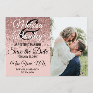 Rose Gold Glitter Sparkle Blush Pink Save the Date Invitation