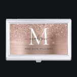 Rose Gold Glitter Sparkle Brushed Metal Monogram Business Card Holder<br><div class="desc">Elegant Modern  Rose Gold Glitter Sparkle Brushed Metal Monogram Script Business Card Case</div>