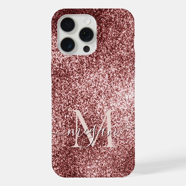 Rose Gold Glitter Sparkle - Custom Monogram Chic iPhone Case (Back)
