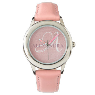 Rose gold glitter sparkle design Monogram Watch
