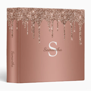 Rose Gold Glitter Sparkle Drip Monogram Name Binder