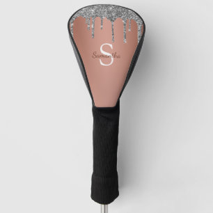 Rose Gold Glitter Sparkle Drip Monogram Name Golf Head Cover